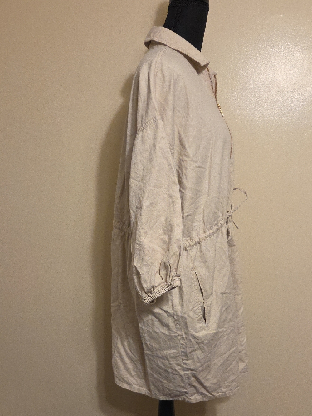J. CREW Utility Cinched Zip Up Dress Drapey Cotton Khaki Cream Tan Beige Small - Picture 8 of 12
